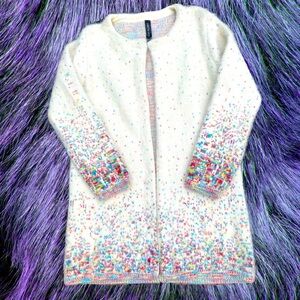 Dance in Paris White Multicolor Speckled Knit Cardigan Sweater Women’s M/L Open
